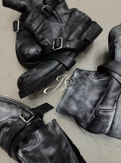 DISTRESSED STRAP FROST BOOTS