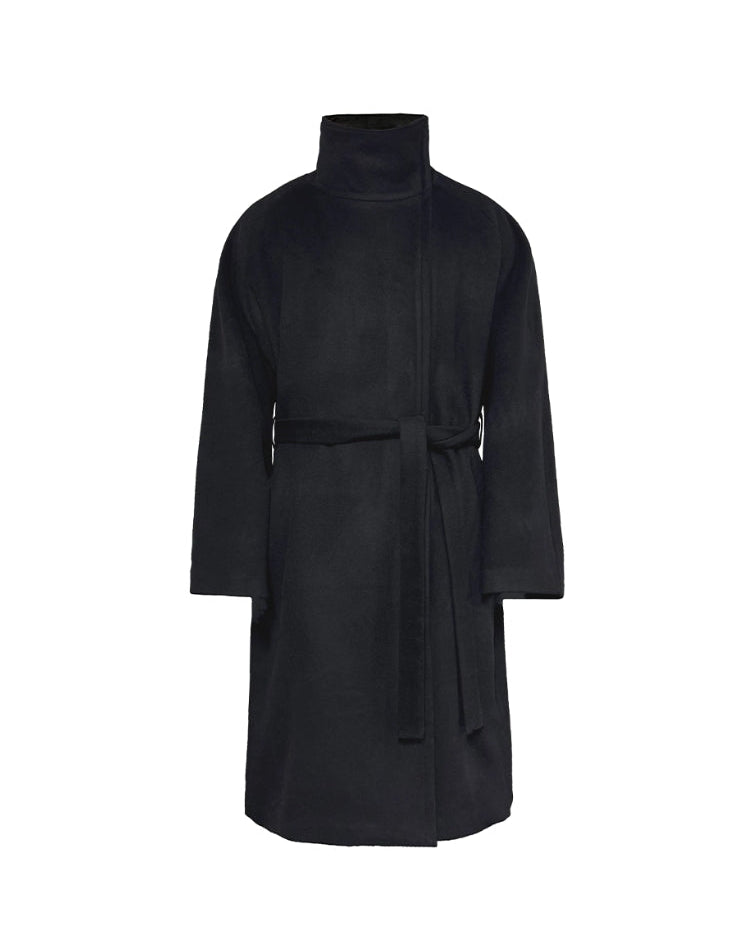 ASYMMETRIC LACE-UP HEAVY WOOL COAT