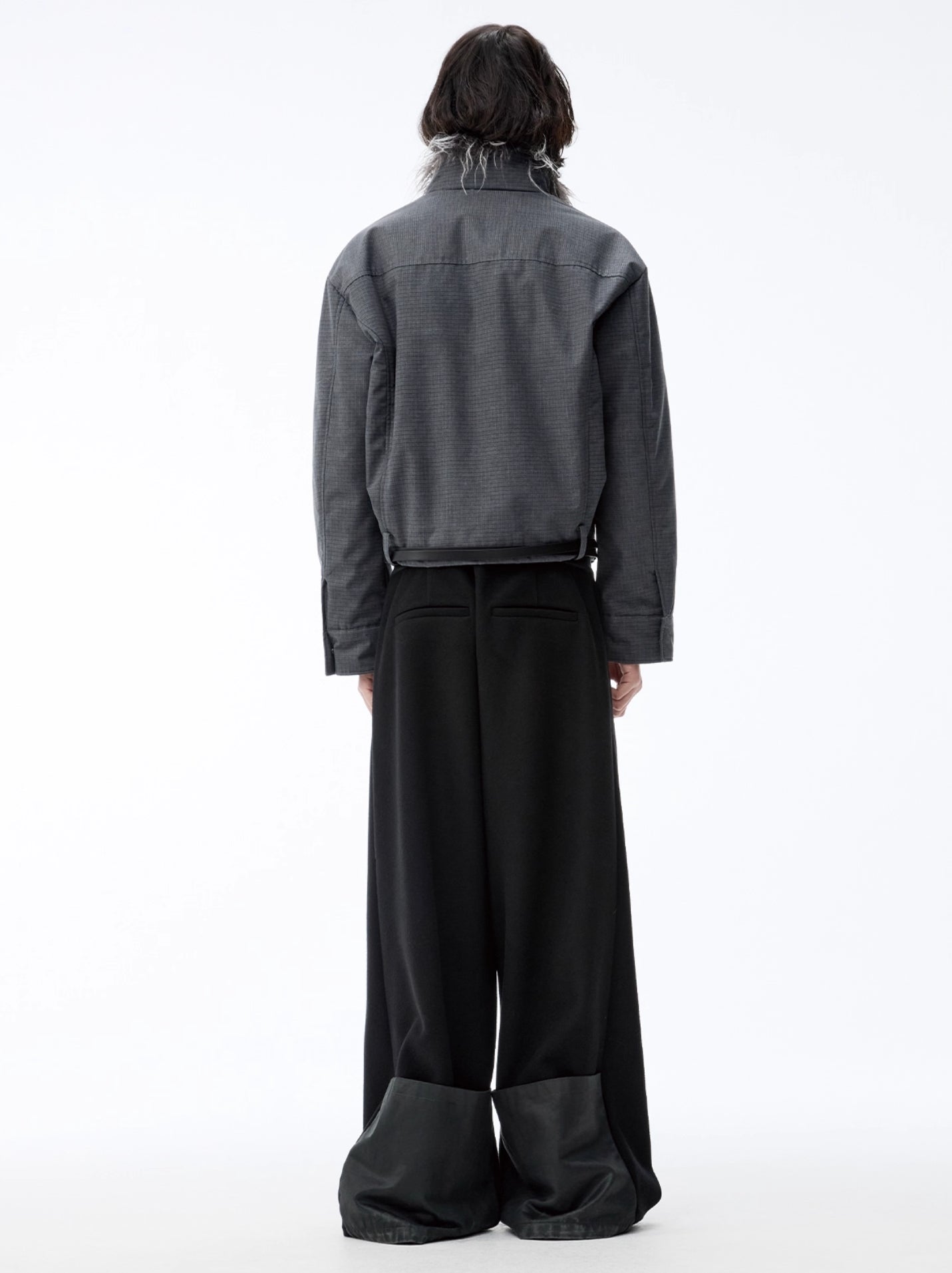 DETACHABLE FUR COLLAR DISTRESSED JACKET