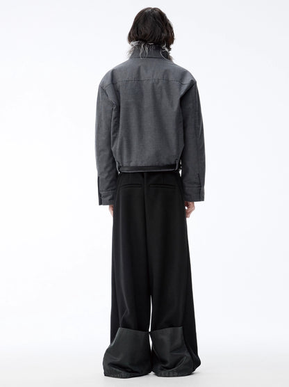 DETACHABLE FUR COLLAR DISTRESSED JACKET