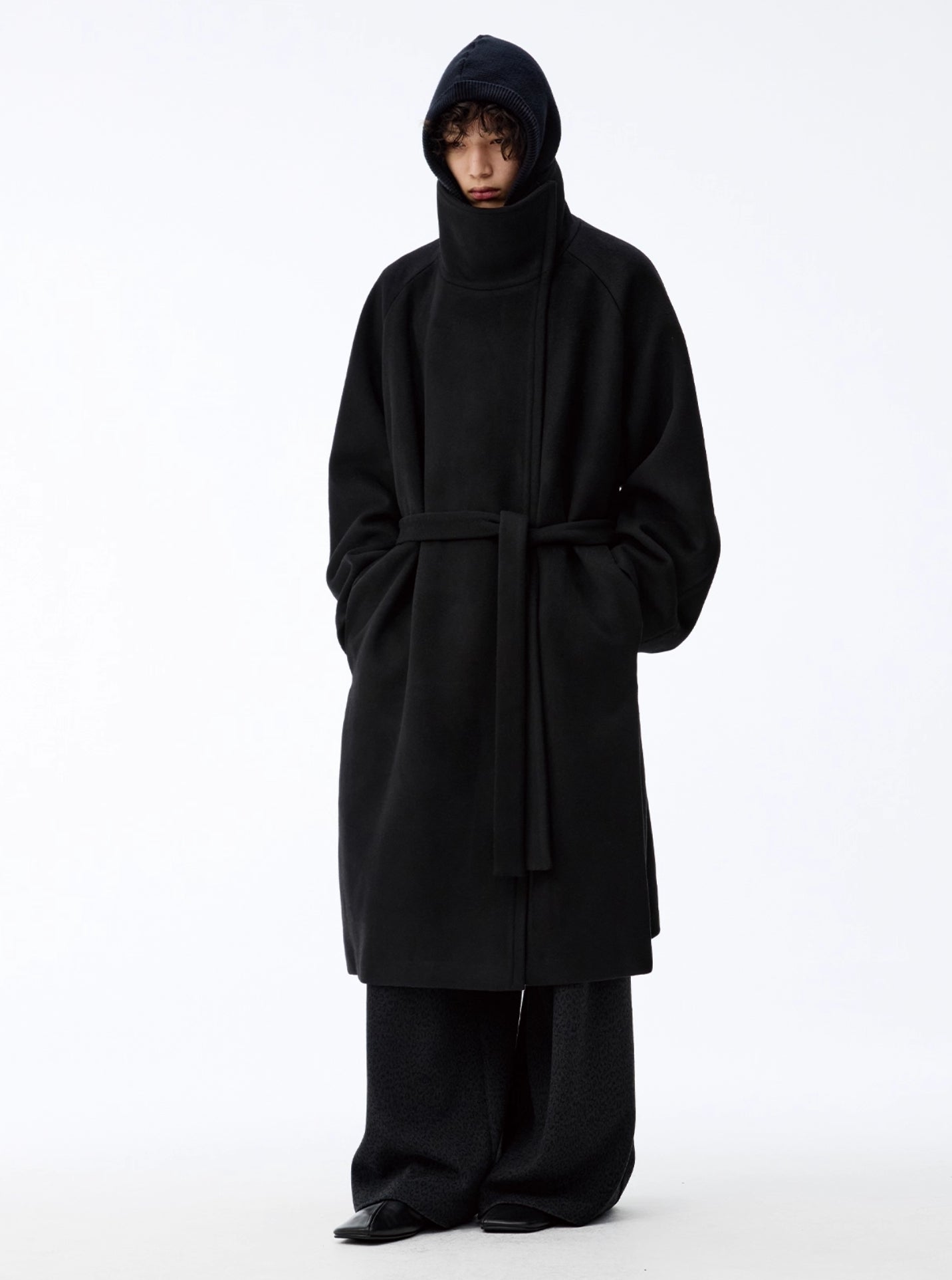 ASYMMETRIC LACE-UP HEAVY WOOL COAT