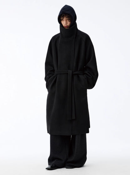 ASYMMETRIC LACE-UP HEAVY WOOL COAT