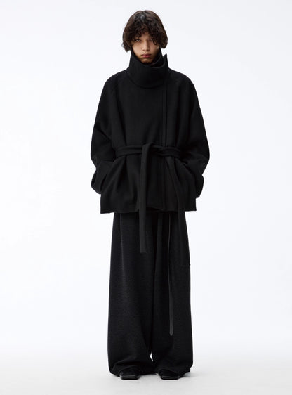 ASYMMETRIC LACE-UP HEAVY WOOL COAT