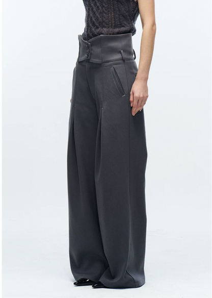 HIGH-WAISTED GRAY CASUAL PANTS