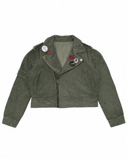ASH DYED BADGE BIKER JACKET