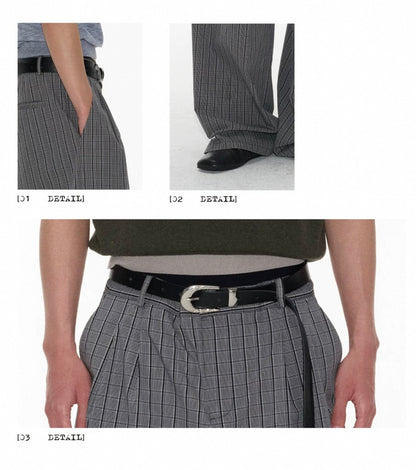 STRAIGHT WIDE LEG PLAID PANTS