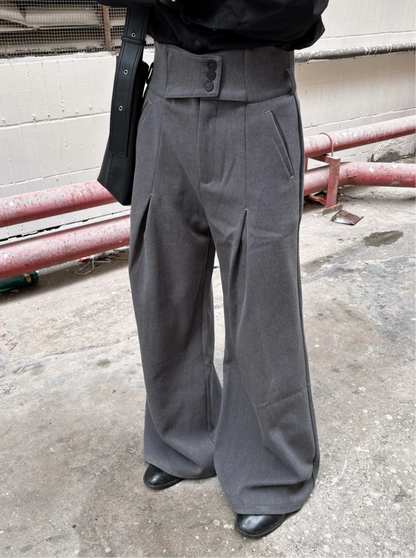 HIGH-WAISTED GRAY CASUAL PANTS