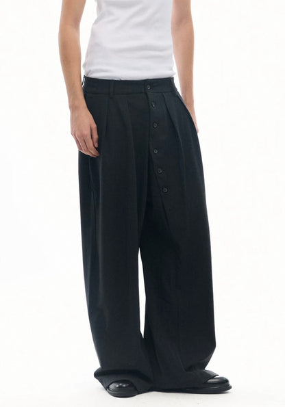 RING BUTTON PLEATED SUIT TROUSERS