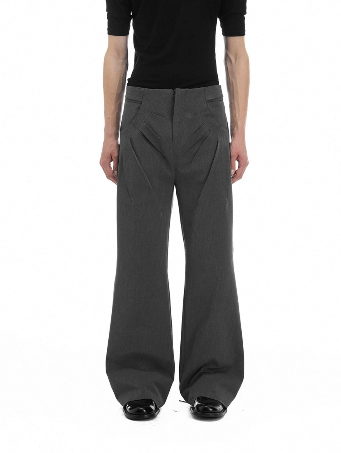 FIT SPLIT PLEAT WOOL TROUSERS