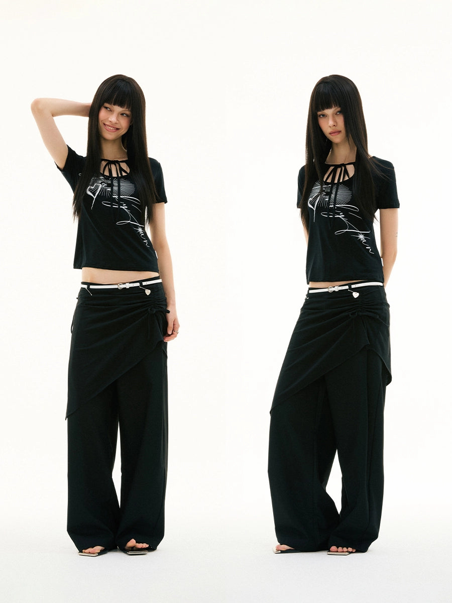 DETACHABLE SHIRRING SKIRT PANTS