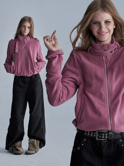 FLEECE DRAWSTRING HEM ZIP JACKET