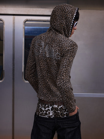 HOODED LEOPARD KNIT CARDIGAN
