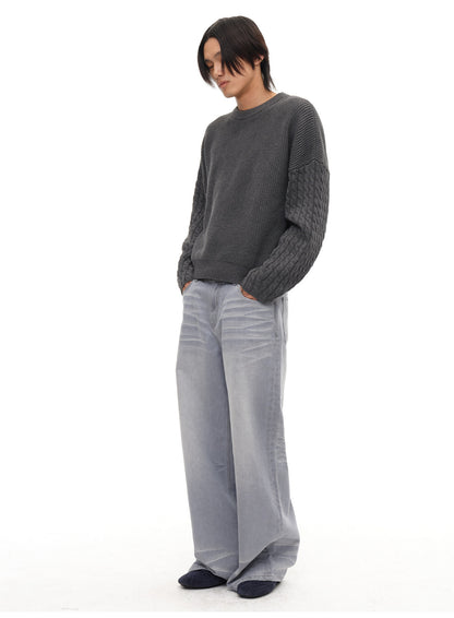 CABLE SLEEVE HEAVYWEIGHT COTTON SWEATER