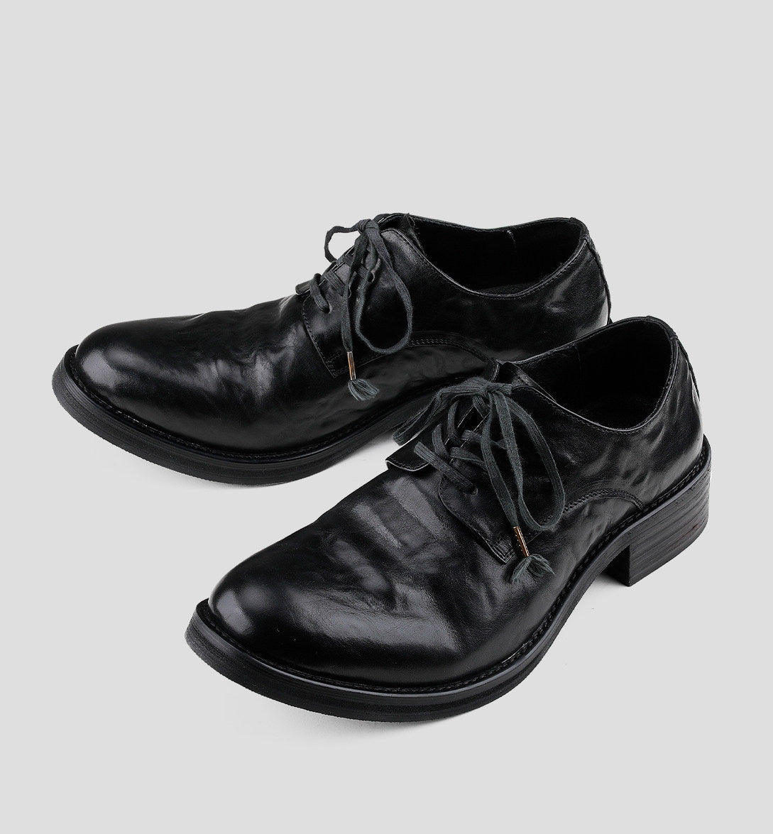 PLEATED LAYERED COWHIDE DERBY SHOES