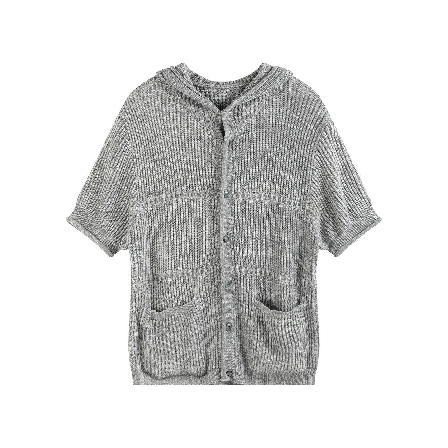 ASH GREY JACQUARD HOODED CARDIGAN