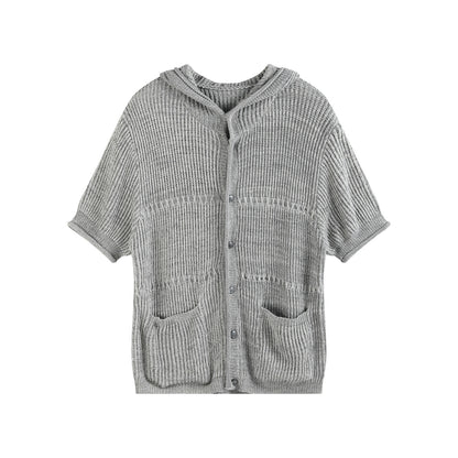 ASH GREY JACQUARD HOODED CARDIGAN