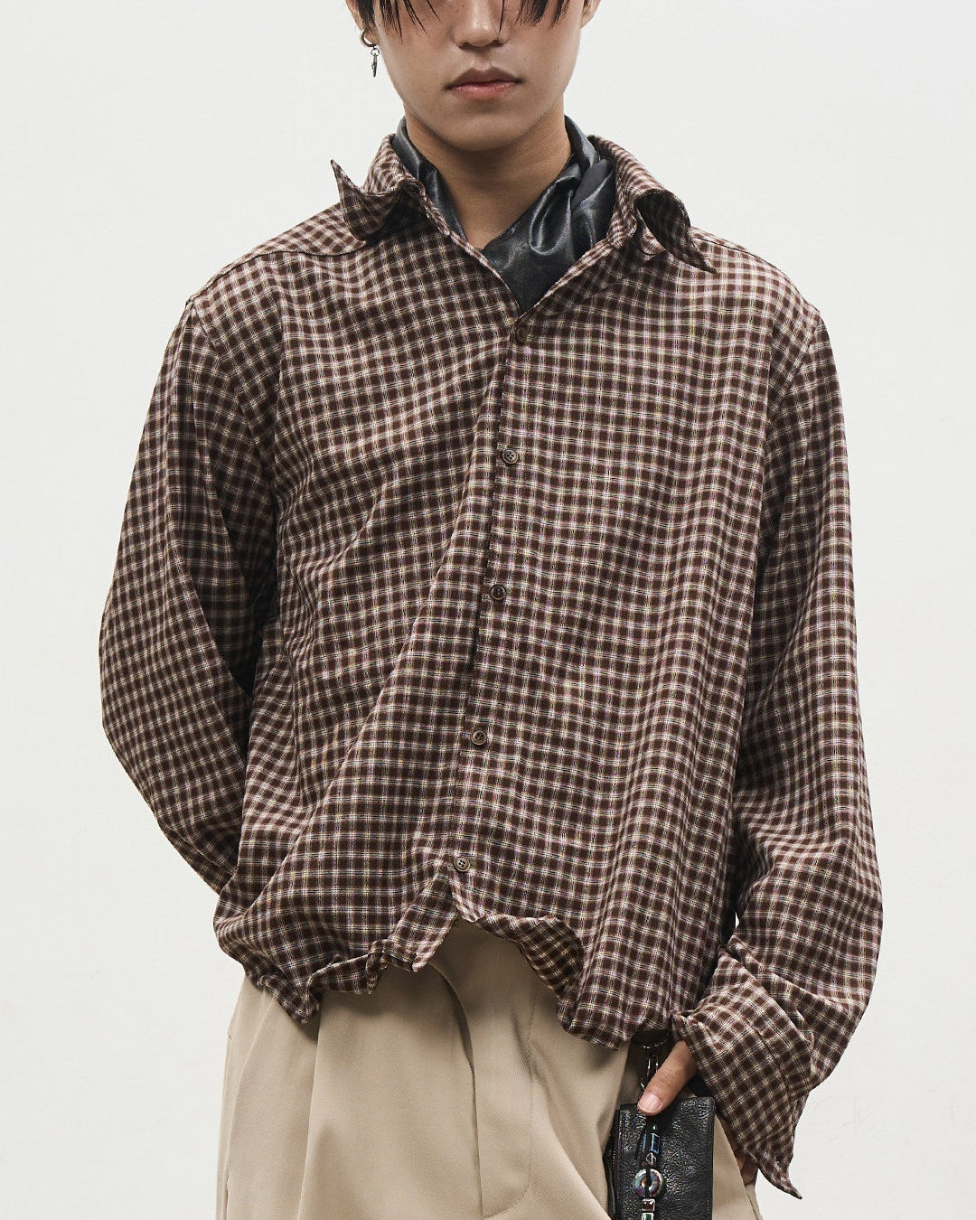 SILK PLAID BOXY SHIRT