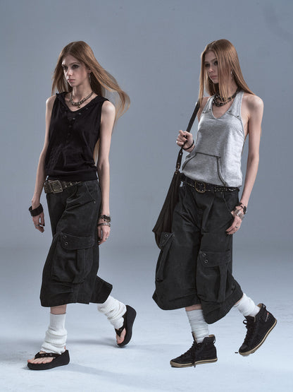 RIVET DETAIL WIDE LEG SHORTS