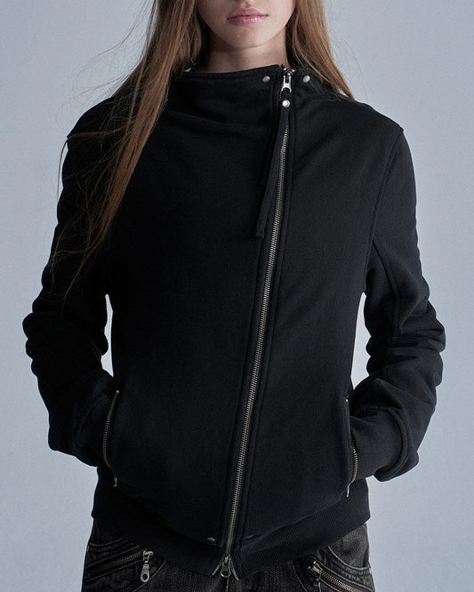 ASYMMETRIC ZIP STAND COLLAR JACKET