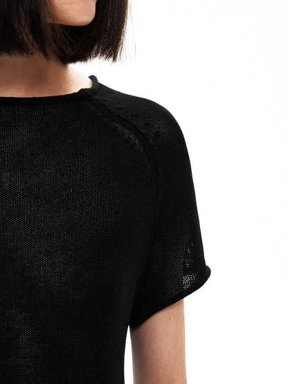 BLACK LINEN ROLLED EDGE TEE