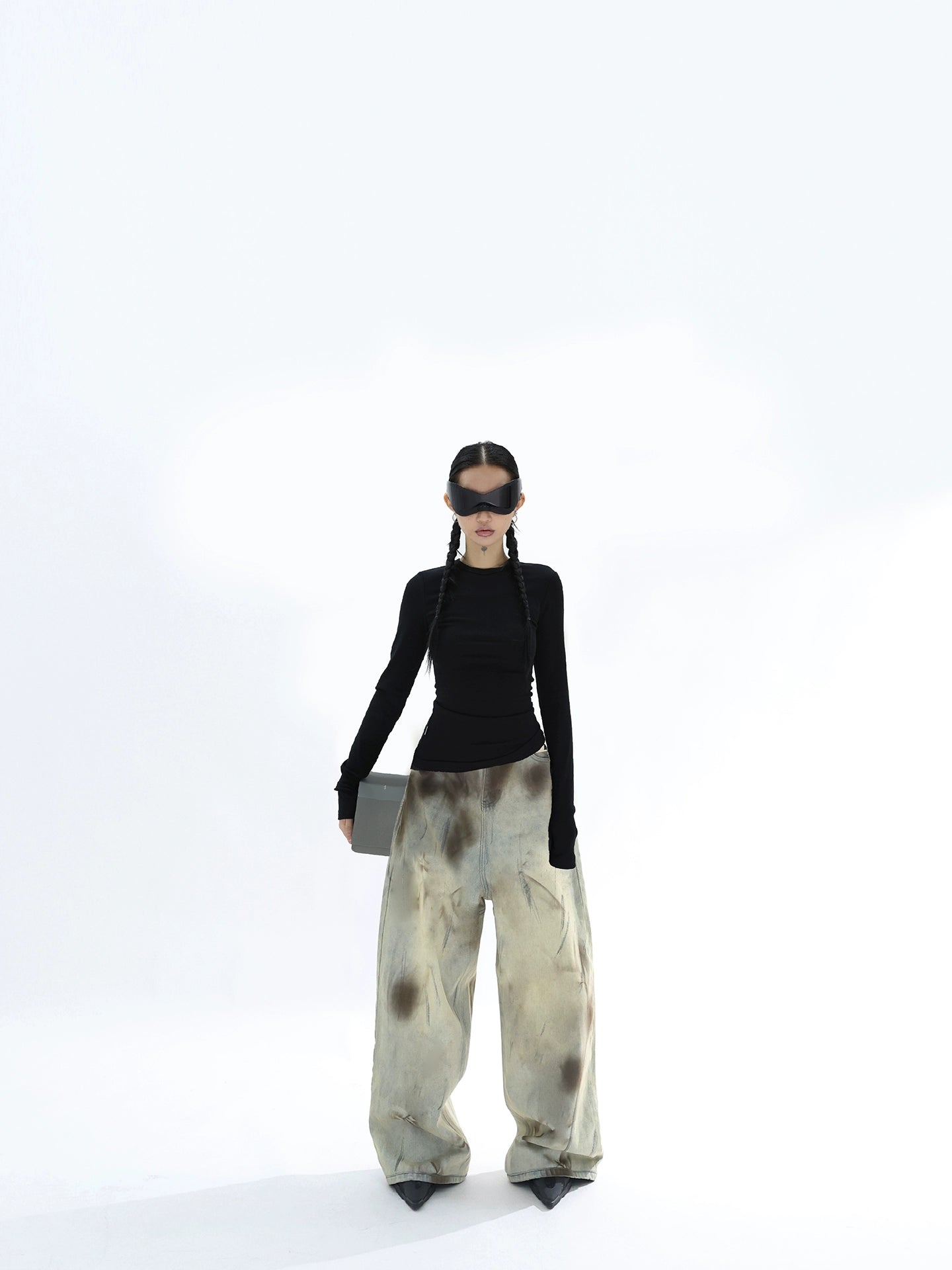 STAIN DYED TWILL COTTON JEANS