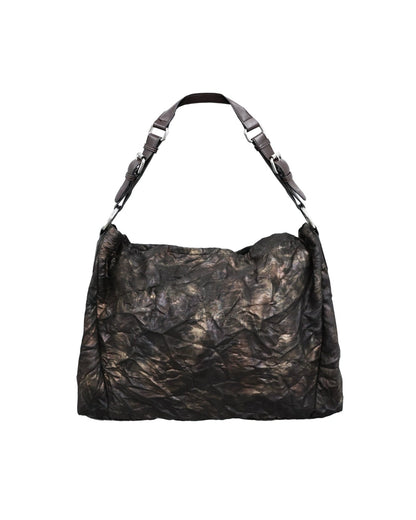 PLEATED MICROFIBER GRUNGE SHOULDER BAG