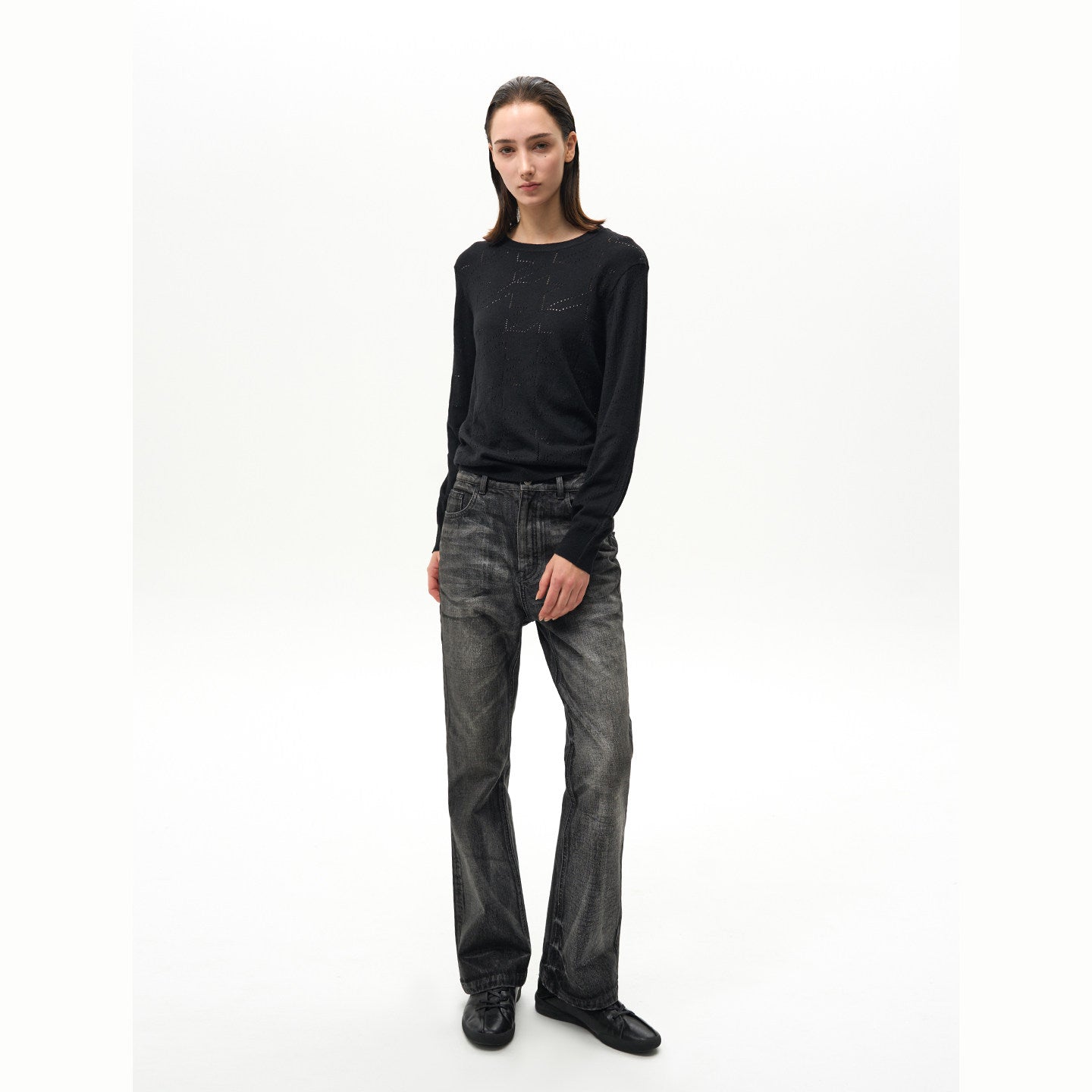 WAXED BLACK GREY BOOTCUT DENIM