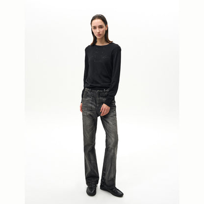 WAXED BLACK GREY BOOTCUT DENIM
