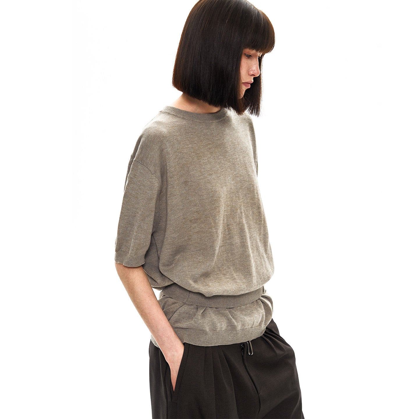 CAMEL FAKE LAYER WOOL TEE