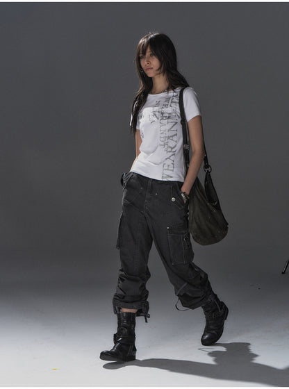 SILVER GLITTER LETTER SLIM TEE