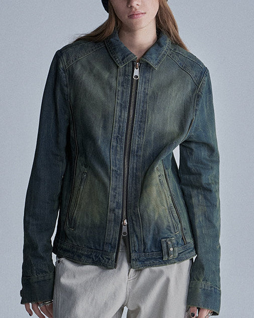 OXIDIZED WASHED STUDDED DENIM JACKET