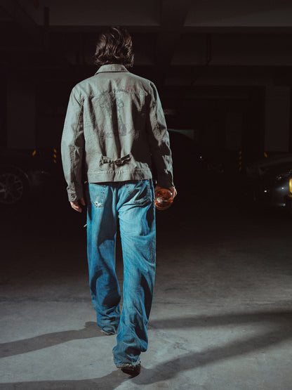 SLASHED DETAIL LOOSE STRAIGHT JEANS