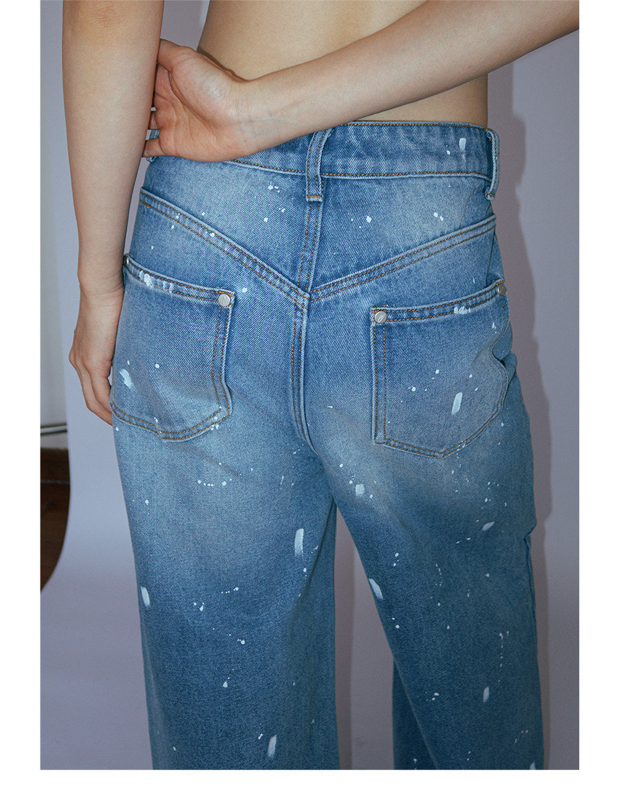 INK-STAINED SILHOUETTE FADED BLUE DENIM