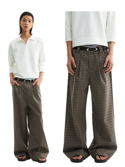 KHAKI PLAID STRAIGHT SUIT TROUSERS
