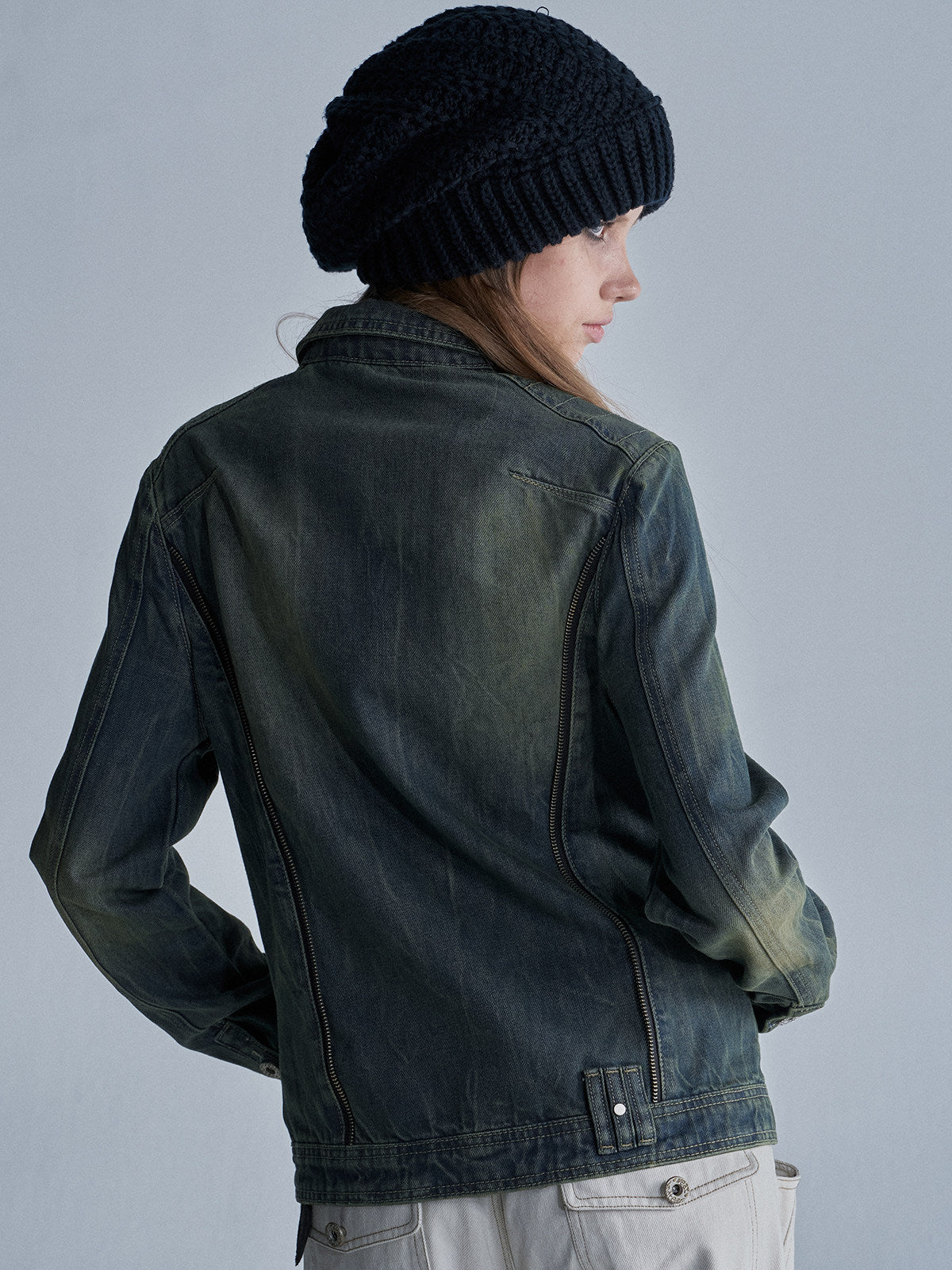 OXIDIZED WASHED STUDDED DENIM JACKET