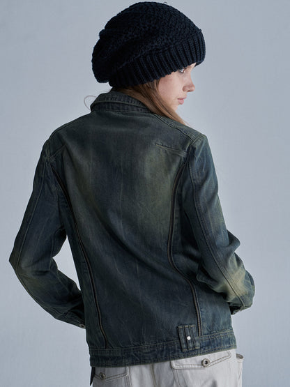 OXIDIZED WASHED STUDDED DENIM JACKET