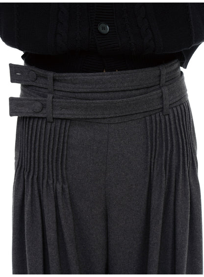 DOUBLE BELT WOOL TOOTHPICK TROUSERS