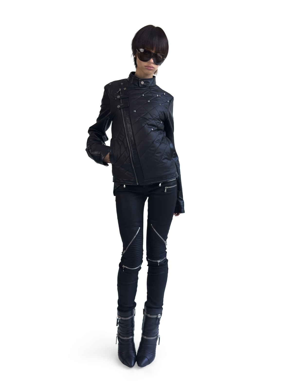 NOIR DIAMOND QUILTED BIKER JACKET