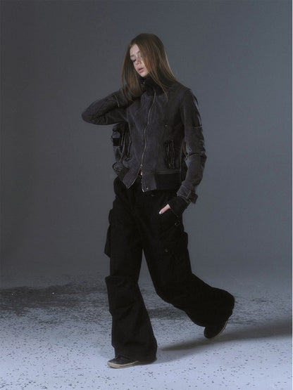 WASH-FADED RAW-TRIM ZIP SWEATSHIRT