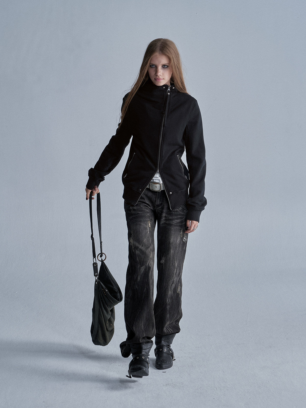 ASYMMETRIC ZIP STAND COLLAR JACKET