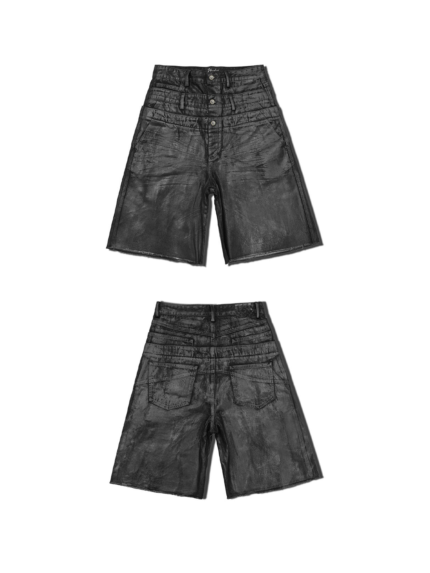 WAXED SNAKESKIN DENIM SHORTS