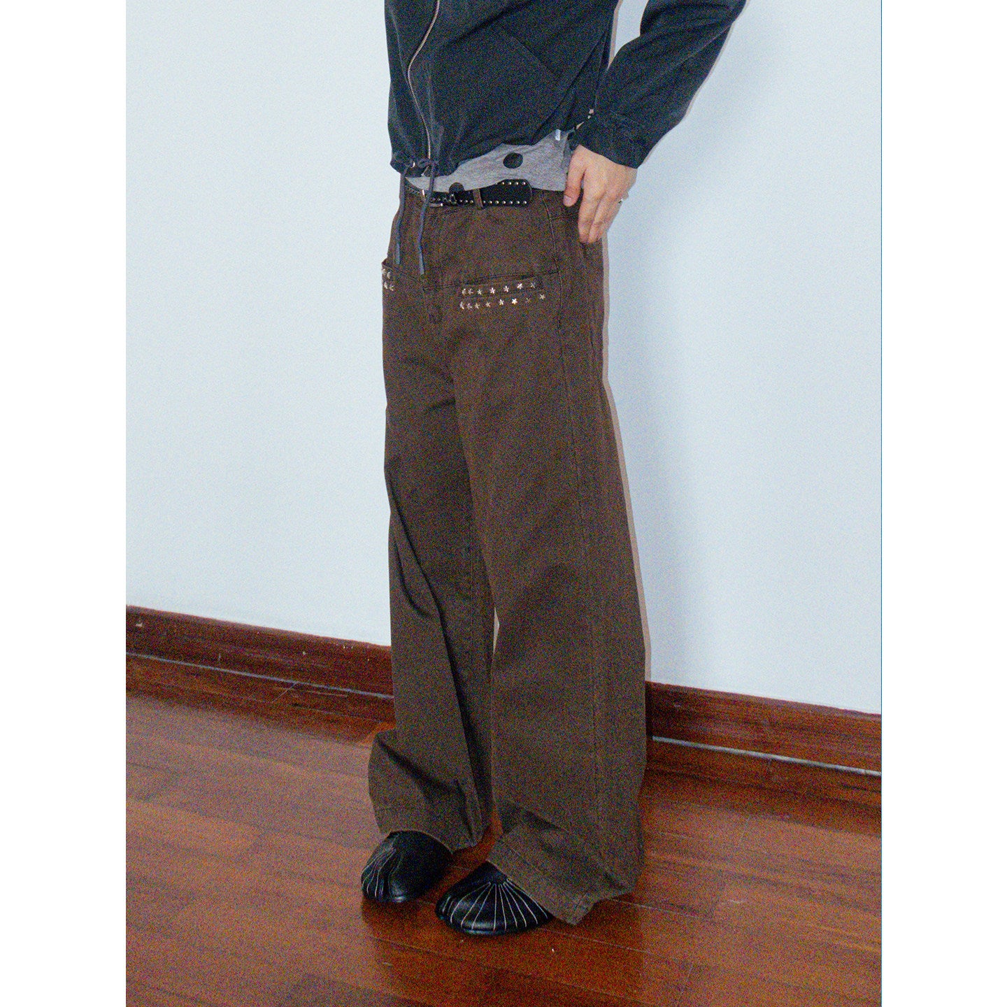 STAR RIVET WASHED LOOSE STRAIGHT CARGO PANTS