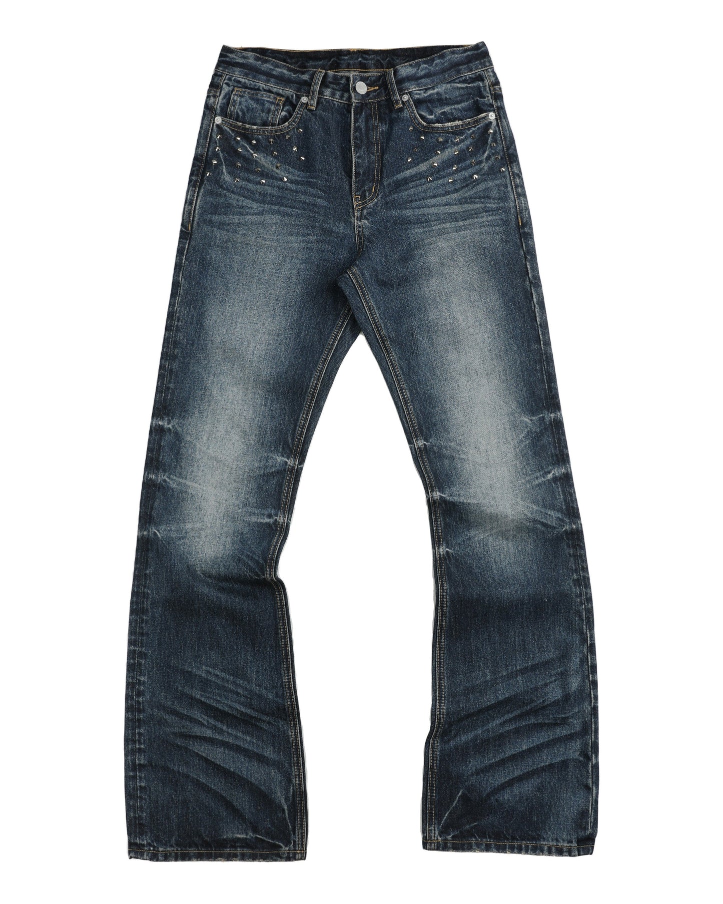 SPIKED NAIL WASHED BOOTCUT JEANS