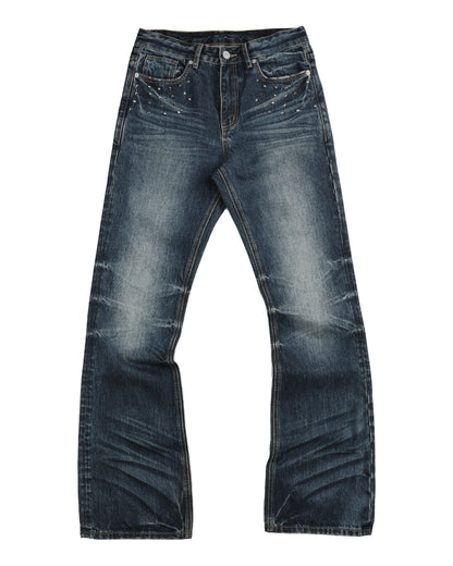 SPIKED NAIL WASHED BOOTCUT JEANS