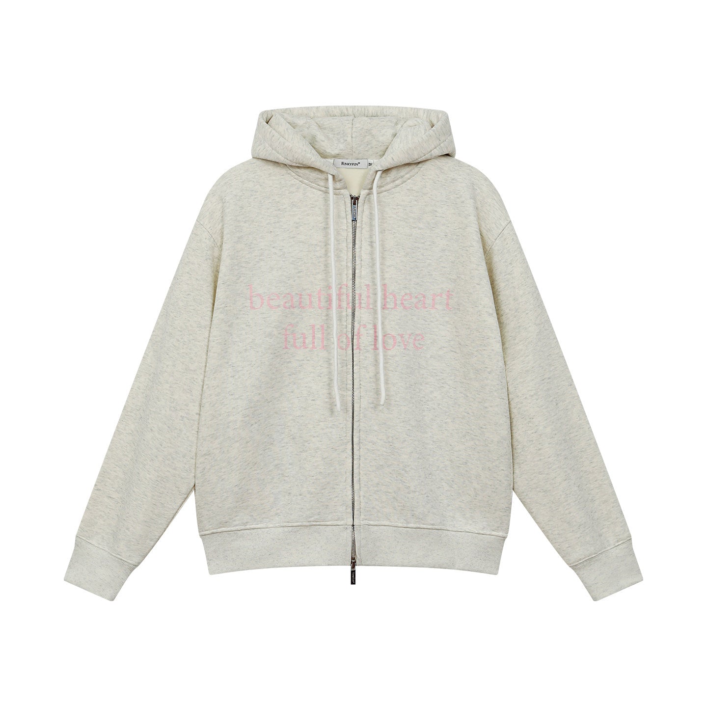 DOUBLE ZIP LOVE SLOGAN HOODED FLEECE JACKET
