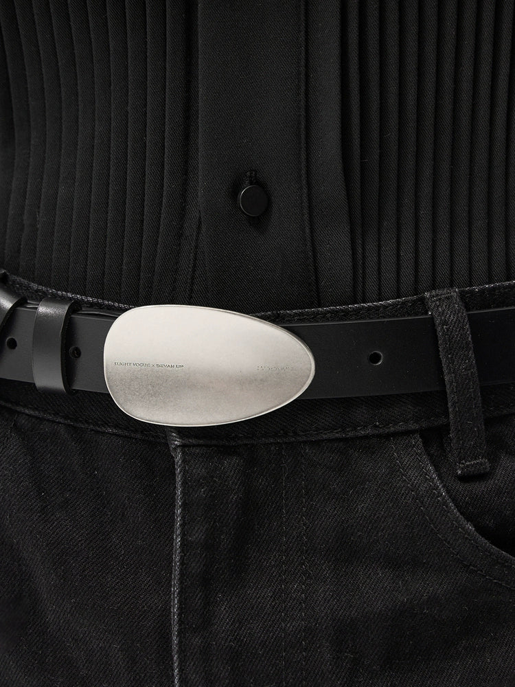 ACCUMULATED SILVER BUCKLE BREATHABLE LEATHER BELT