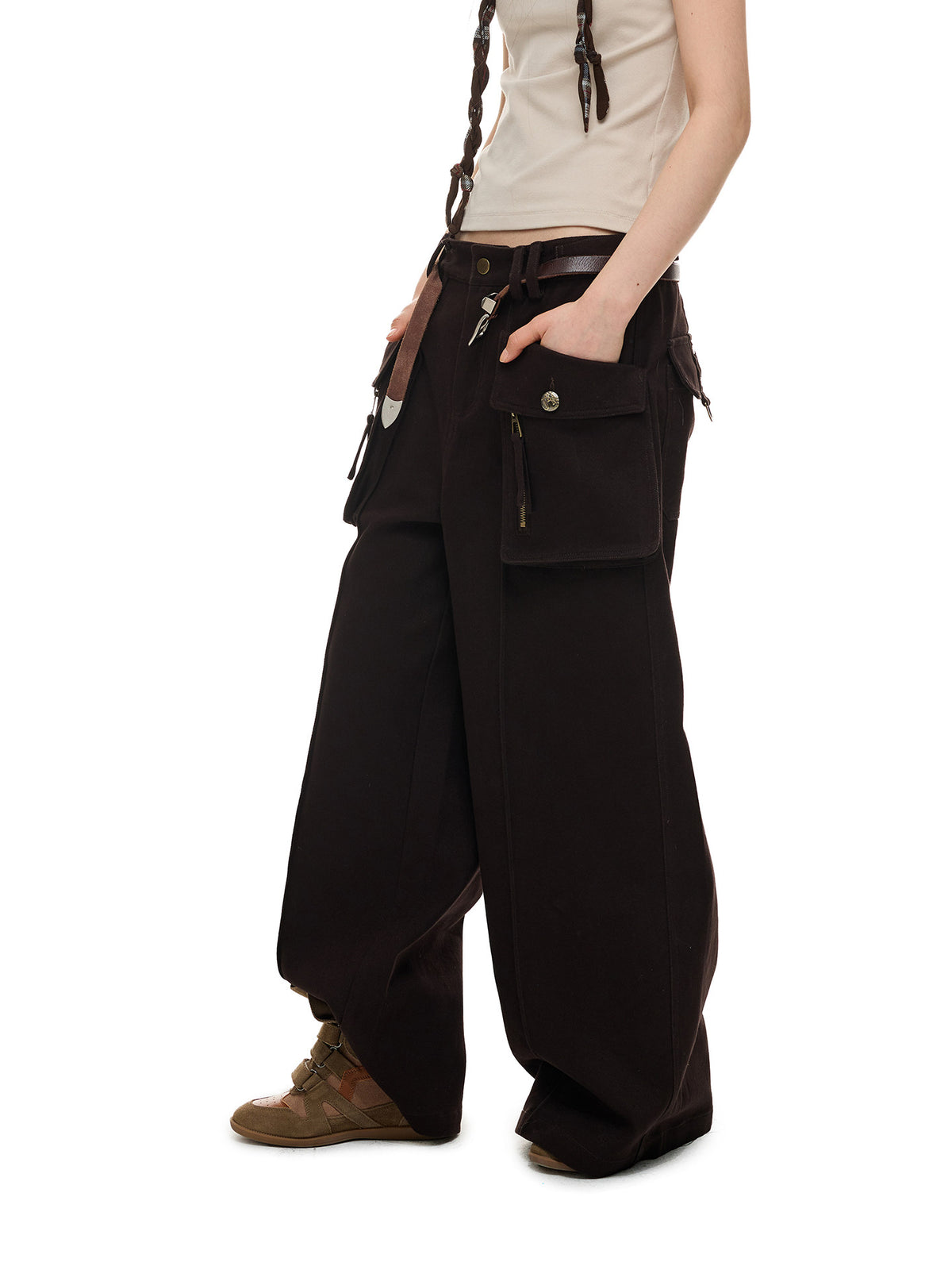 MID RISE LOOSE STRAIGHT CARGO TROUSERS