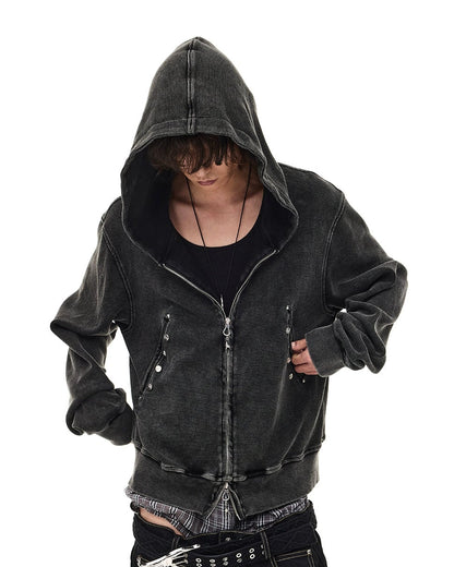 DISTRESSED WAFFLE STUDDED HOODIE