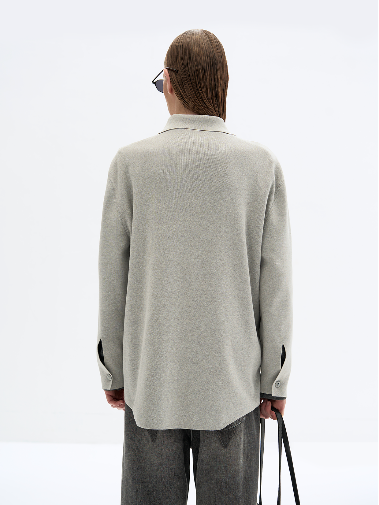 DRAPED GREY KNIT SHIRT