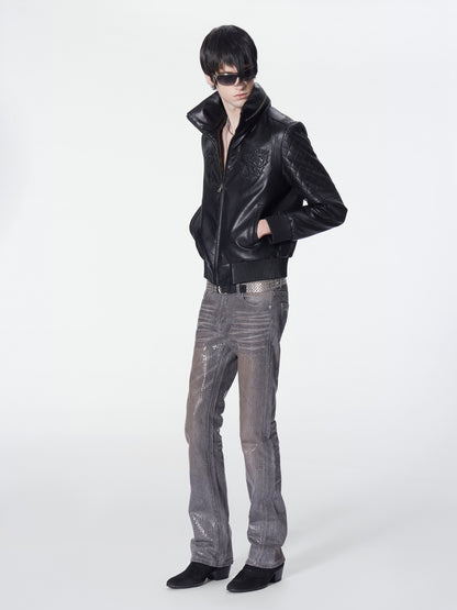 RUST STAIN SNAKE SCALE JEANS